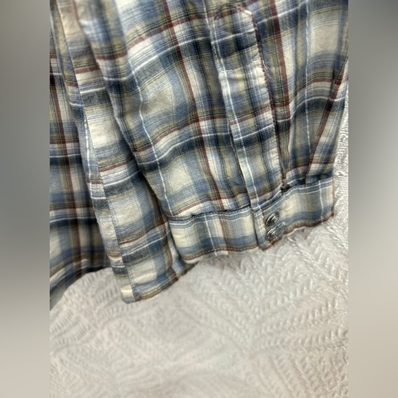 Women’s  Zora Plaid Crochet Lace Yoke 100% Cotton Blouse - Picture 6 of 13